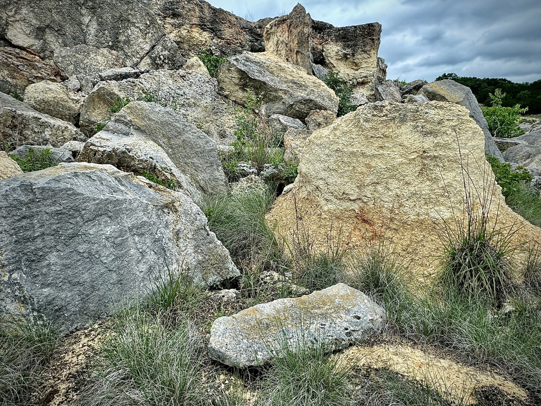 Tumbled Boulders under Stormy Sky